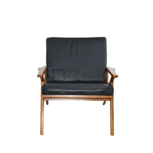 Harry Lounge Leather Armchair Teak Wood With Cow Leather Cushion