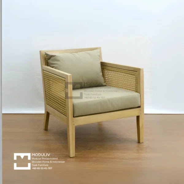 Rafia Teak Wood Armchair with Wooden Slat | Qatar | UAE | Turkey