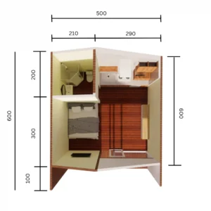 floorplan model rumah kayu single bedroom dengan kamar mandi