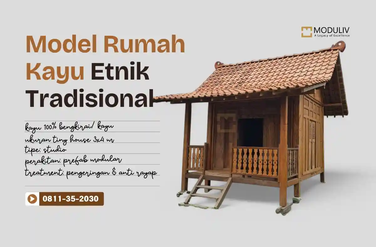 model rumah kayu etnik tradisional moduliv indonesia