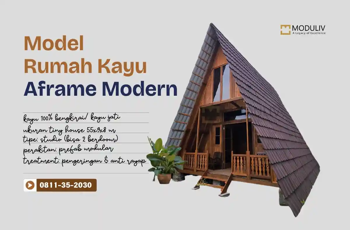 model rumah kayu modern a frame moduliv indonesia